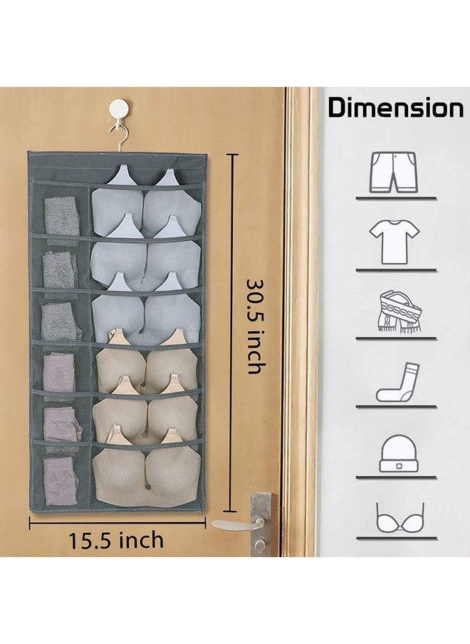 ZOMOZA Double Sided 30 Pockets Clear Hanging Bag Socks Bra Underwear Rack Hanger Storage Organizer Wall Hanging Closet Shelves Storage Pockets-Grey (Fabric)  - Image 2