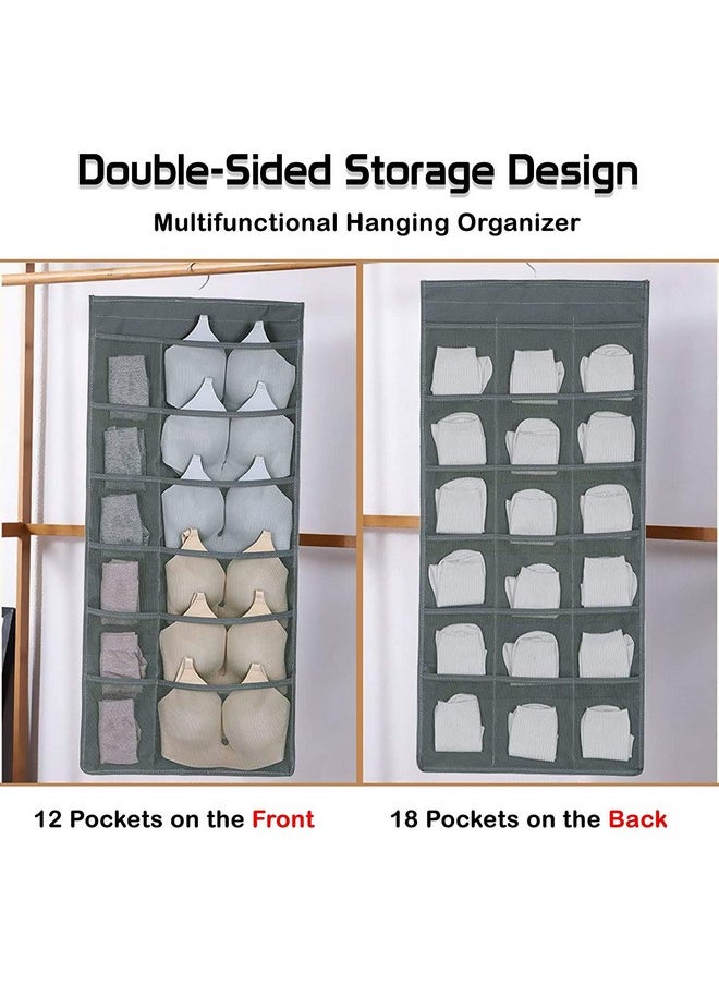 ZOMOZA Double Sided 30 Pockets Clear Hanging Bag Socks Bra Underwear Rack Hanger Storage Organizer Wall Hanging Closet Shelves Storage Pockets-Grey (Fabric)  - Image 3