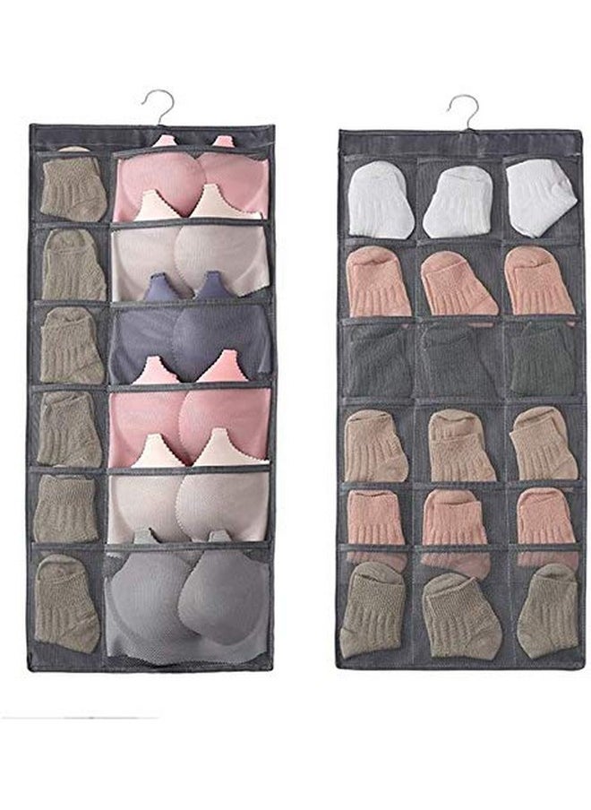 ZOMOZA Double Sided 30 Pockets Clear Hanging Bag Socks Bra Underwear Rack Hanger Storage Organizer Wall Hanging Closet Shelves Storage Pockets-Grey (Fabric)  - Image 1