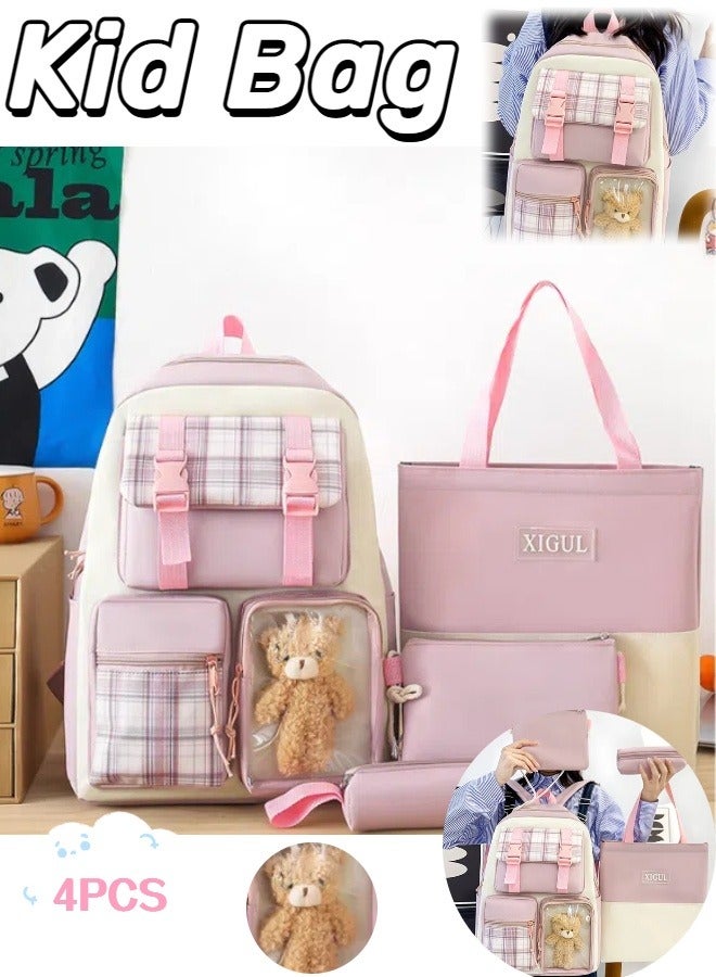 Student school bag set, 4 pieces school bag set with shoulder bag, pen case, tote bag and crossbody bag, cute kids school bag set - Image 1