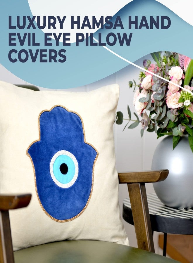 WALBROOK Evil Eye Pillow Cover 18x18 - Boho Hamsa Decorative Pillow Covers, Evil Eye Decor Boho Pillow Covers, Evil Eye Turkish Decor Blue Throw Pillows, Hamsa Hand of Fatima, Nazar Amulet Gifts - Image 2