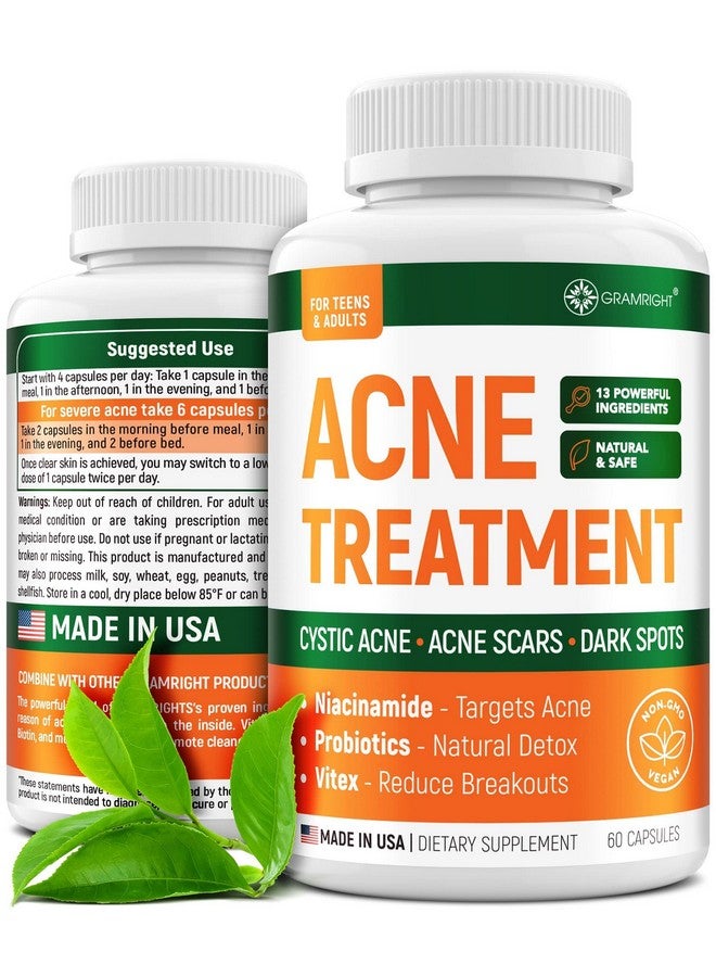 GRAMRIGHT Acne Pills For Teens & Adults Made In Usa Perfect Skin Capsules For Cystic Acne Hormonal Acne Treatment With Vitamin Complex & Zinc Acne Pills For Oily Skin Control Vegan Nongmo  - Image 2
