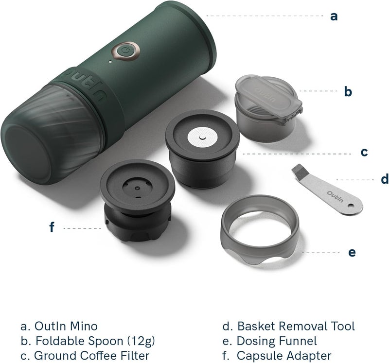 OutIn Mino Portable Electric Espresso Machine, Mini Camping Coffee Maker for Travel, Pocket Sized Coffee Machine Self-Heating, Ground Coffee & NS Capsule Adapter For Adventure - Image 2