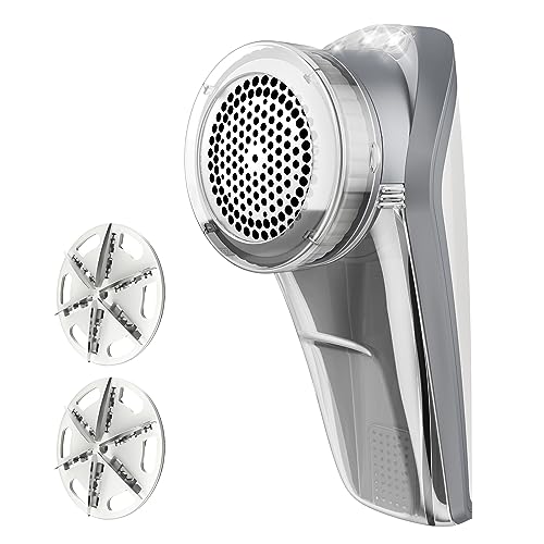 MRSIGA Fabric Shaver and Lint Remover Battery Operated Portable Lint Shaver with LED Lights 2 Replaceable 6Leaf Blades CreamGray