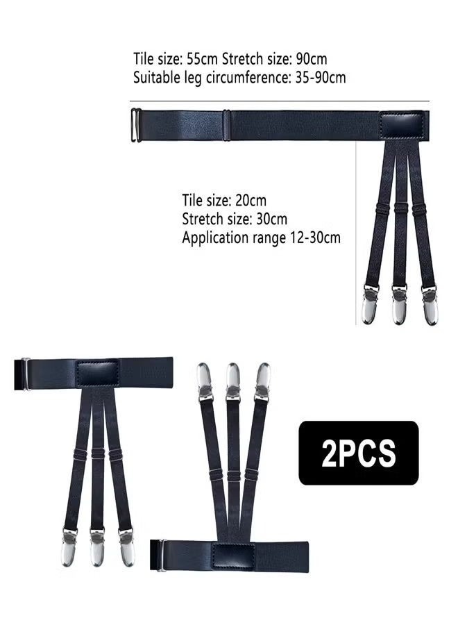 Happy D 2 PCS Shirt Stays for Tucking, Adjustable Shirt Garters Elastic Shirt Suspenders with 3 Nonslip Clips Shirt Holder Straps for Men and Women Black - Image 2