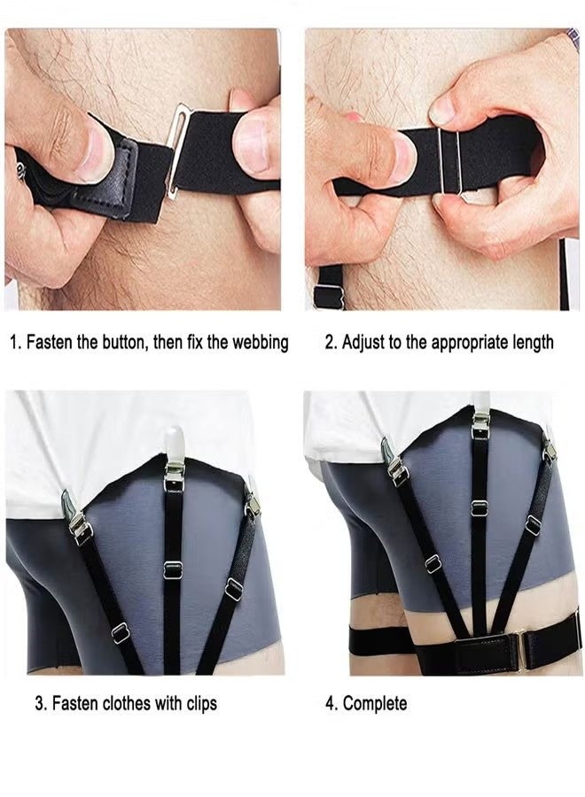 Happy D 2 PCS Shirt Stays for Tucking, Adjustable Shirt Garters Elastic Shirt Suspenders with 3 Nonslip Clips Shirt Holder Straps for Men and Women Black - Image 4