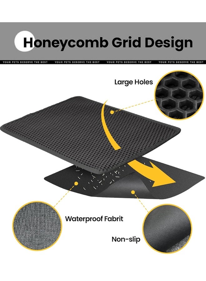 إتش كيو جيمنغ سجادة رمل للقطط 45*60 سم، سجادة كبيرة لحجز فضلات القطط، تصميم مزدوج الطبقات من مادة EVA على شكل خلية نحل، مقاومة للماء والبول، مزودة بمقبض لسهولة التنظيف، قابلة للغسل، ناعمة على مخالب القطط، سجادة أرضية للقطط، أسود - Image 5