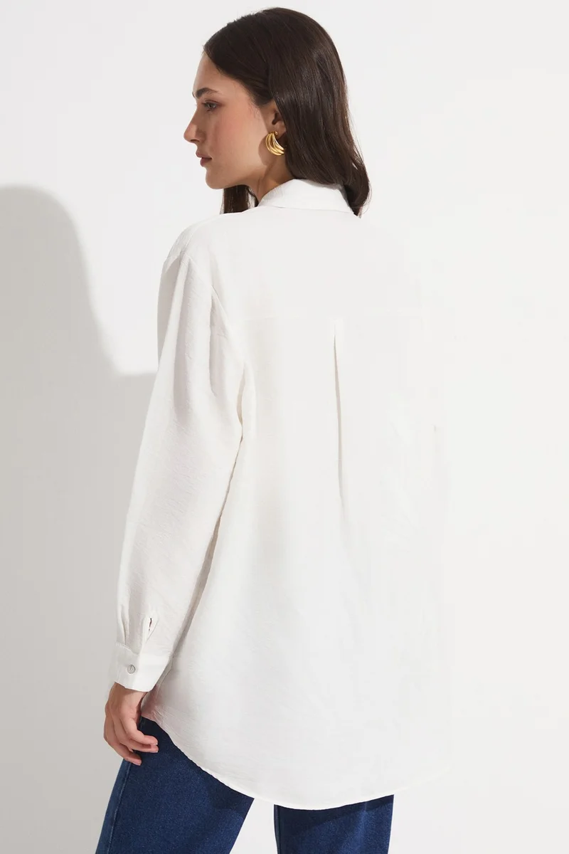 JUNE Women's Exclusive Oversize/loose Cut Linen Blend Embroidered Detail Shirt