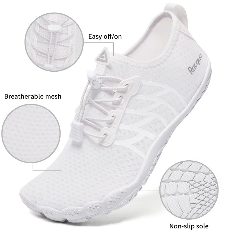 Racqua Water Shoes Lightweight Aqua Shoes Quick-Dry Breathable Swim Shoes Beach Barefoot Outdoor for Women White 10 Women/9 Men - Image 4