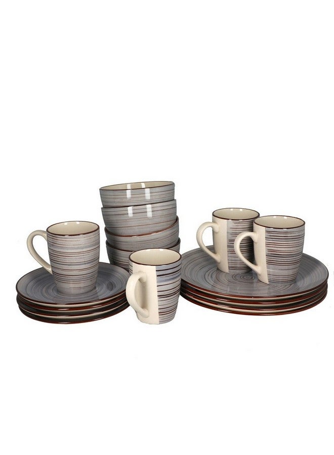 بين سيرفي طقم عشاء من الفخار بنقشة مخططة، مكون من 16 قطعة، متعدد الألوان، 27.7 × 20.4 × 34 سم، HT4475-S16GY