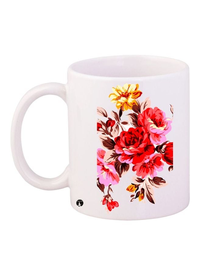 RYN Floral Printed Coffee Mug White/Pink/Brown 11ounce