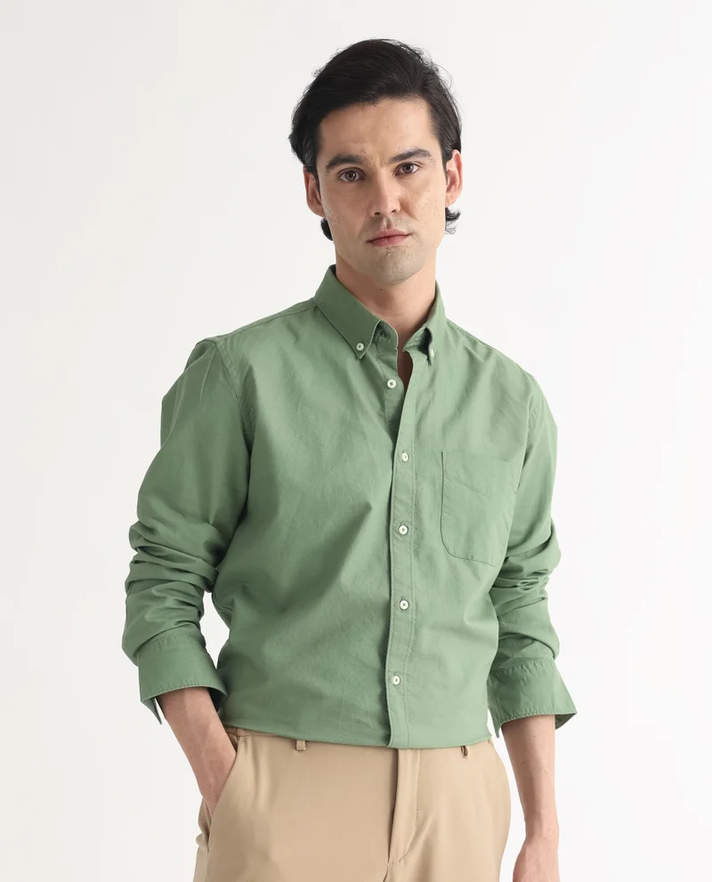 Rare Rabbit Rare Rabbit Men's Auxfo Green Cotton Fabric Full Sleeves Solid Shirt
