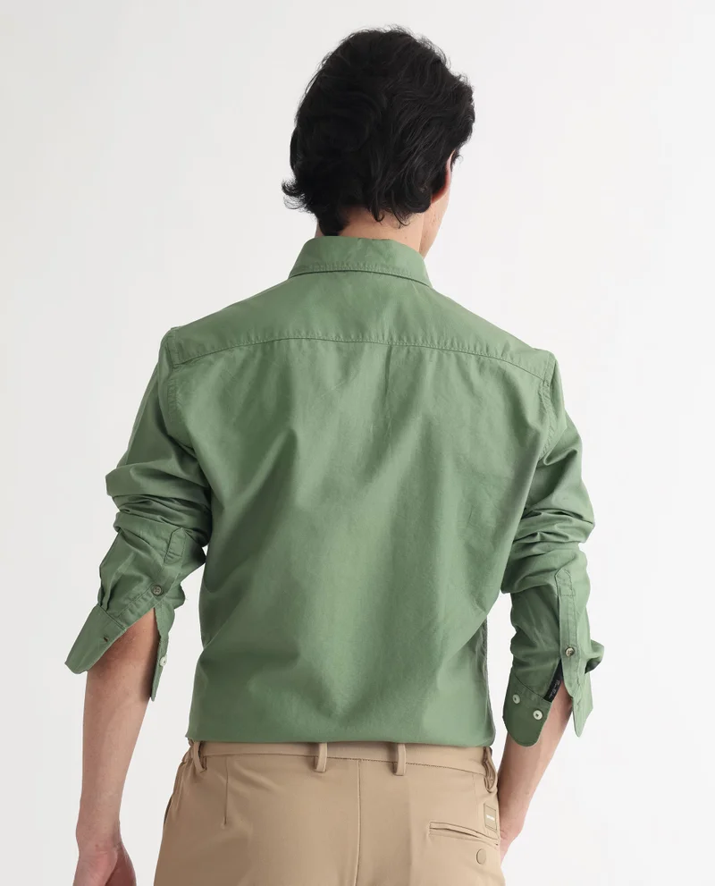 Rare Rabbit Rare Rabbit Men's Auxfo Green Cotton Fabric Full Sleeves Solid Shirt
