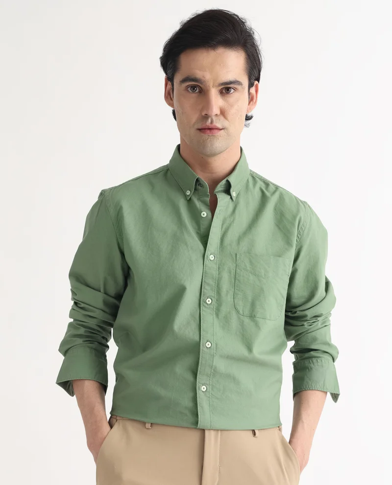 Rare Rabbit Rare Rabbit Men's Auxfo Green Cotton Fabric Full Sleeves Solid Shirt
