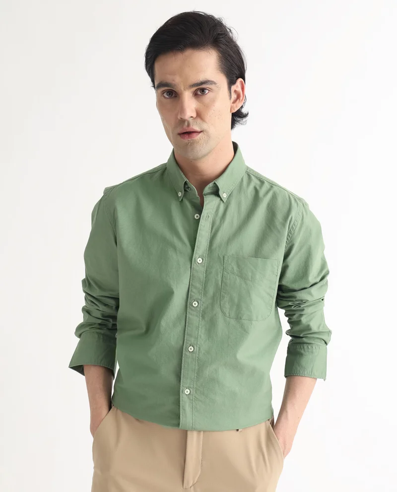 Rare Rabbit Rare Rabbit Men's Auxfo Green Cotton Fabric Full Sleeves Solid Shirt