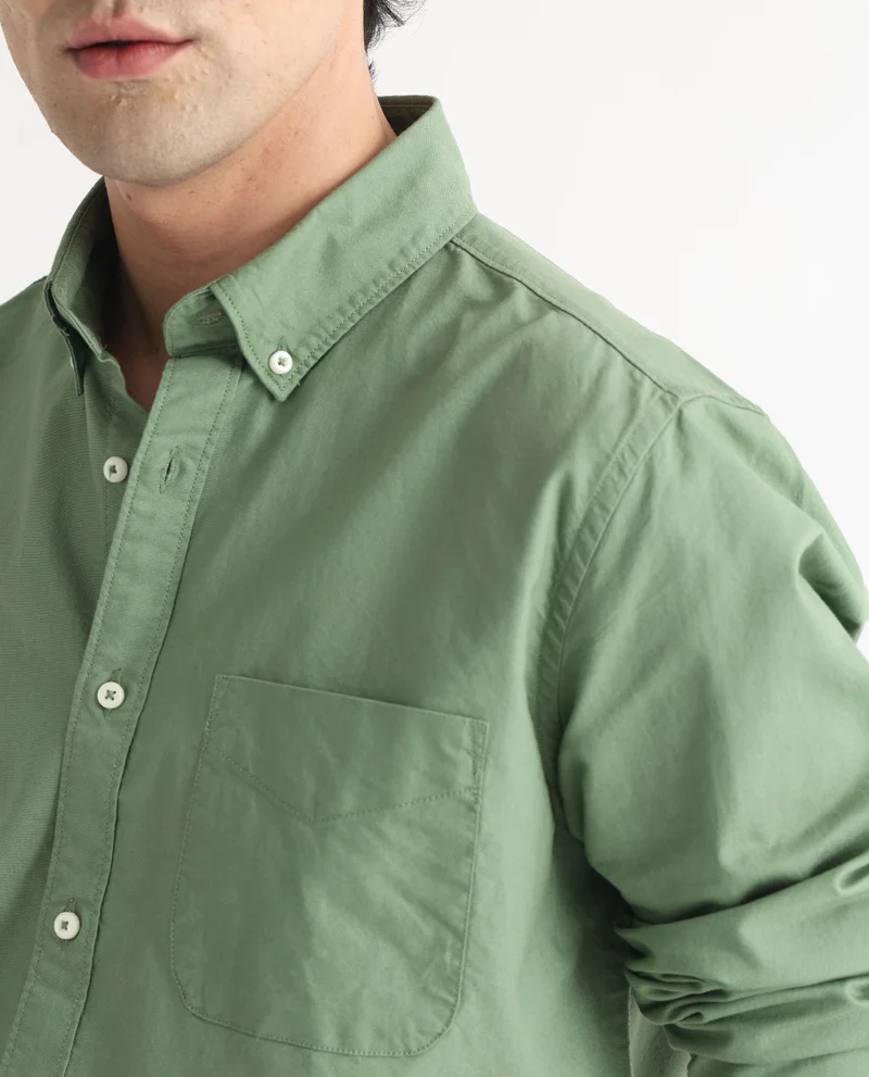 Rare Rabbit Rare Rabbit Men's Auxfo Green Cotton Fabric Full Sleeves Solid Shirt