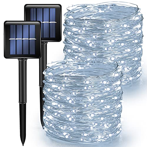 TW SHINE 2 Pack Solar String Lights Outdoor, Total 80 FT 240 LED Solar Powered Waterproof White Fairy Lights 8 Modes for Outside Christmas Party Tree Wedding Yard Decorations - Image 1