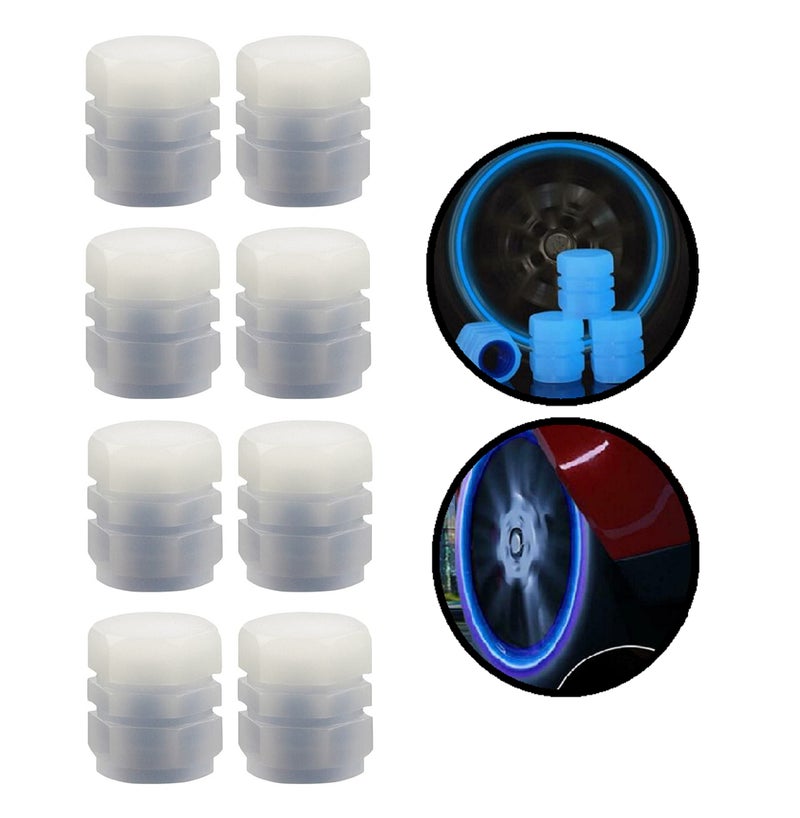 AUGEN 8 Pieces Luminous Auto Dust Tyre Valve Caps Fluorescent Blue Valve Caps Tyre Decoration Car Motorcycle Bicycle Wheel Hub Glowing Valve Covers (Pack of 8) - Image 2