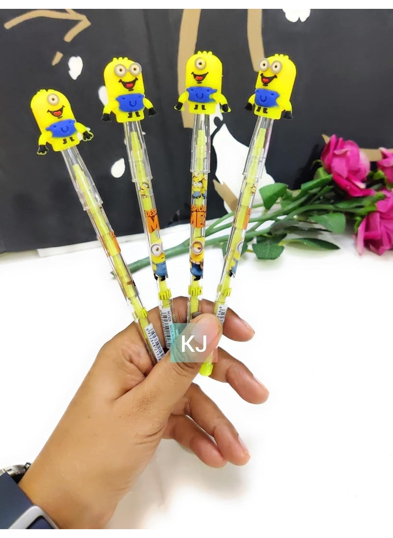 CLICKETY CLACK CLICKETY CLACK Minions Character Mechanical Push Pencil Set Decorative Writing Supplies Yellow and BlueBirthday Party return giftSchool office supplyFunky smooth Style for Writing Pack of 4 