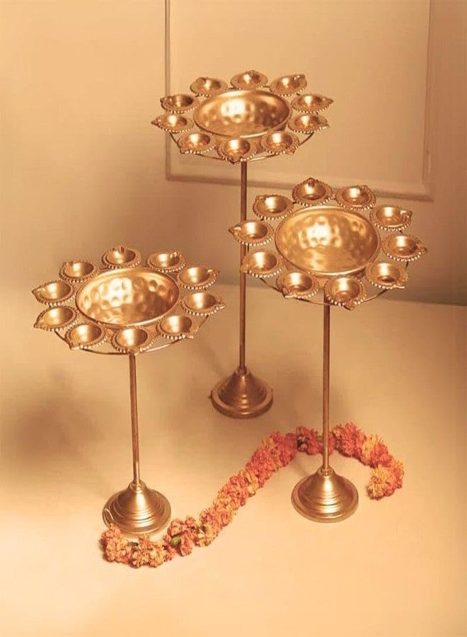 Fine Décor FINE DECOR Taj Urli Stand, Tealight Candle Holder Stand, Floating Flower Diya Stand & Urli Bowl Stand For Diwali Decoration Items For Home Decor, Set Of 3 (Golden) - Image 2