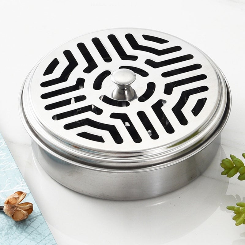 Coil Incense Holder Stainless Steel Fireproof Kick Proof Portable Aromatherapy Round Fly Coil Holder Box with Lid for Home Living Room Office - Image 5