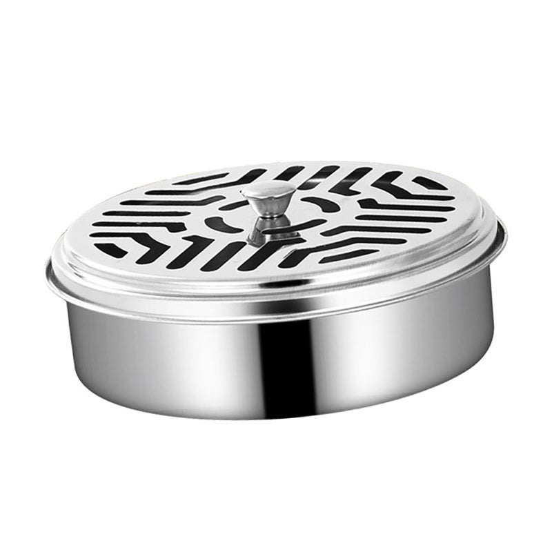 Coil Incense Holder Stainless Steel Fireproof Kick Proof Portable Aromatherapy Round Fly Coil Holder Box with Lid for Home Living Room Office - Image 3