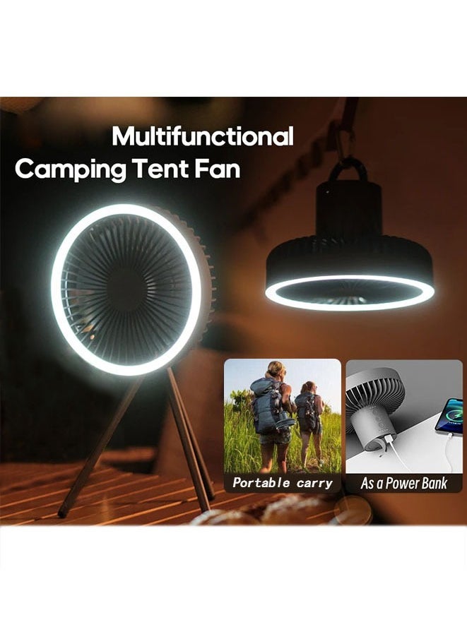 Muyixin Camping Fan Table Fan Portable Fan with LED Light Design 10000mAh Rechargeable Adjustable Speed Brightness with Hook for Camping Hiking BBQ Indoor Outdoor Home Office Travel (USB Powered)  - Image 2