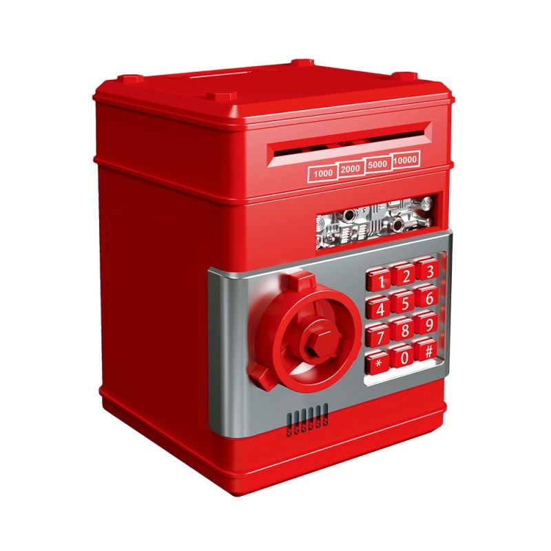 Piggy Bank: Red ABS Material - Automatic Money Slot Secure Password Design for Kids Household Financial Gift - Image 1