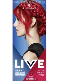 Schwarzkopf LIVE Ultra Brights Or Pastels Vibrant Semi permanent Red Hair Dye Lasts Up to 15 Washes Pillar Box Red 092