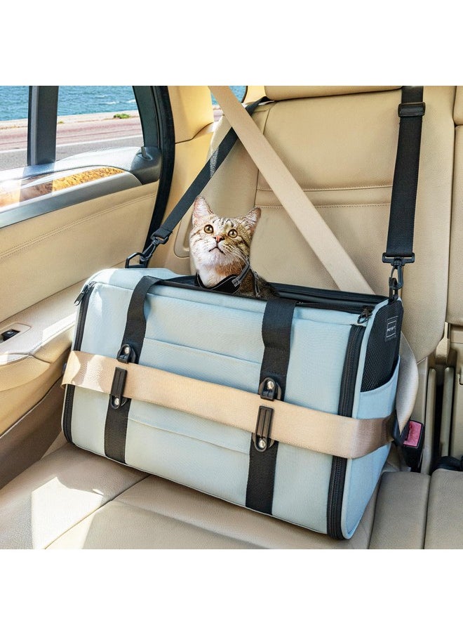Petsfit Petsfit Airline Approved Soft-Sided Pet Carrier for Cats & Dogs 18"x11"x11" - Lightweight Collapsible Cat Carrier with Patented Car Buckle, Adjustable Strap - 10 lbs Capacity (Cyan Blue)  - Image 1