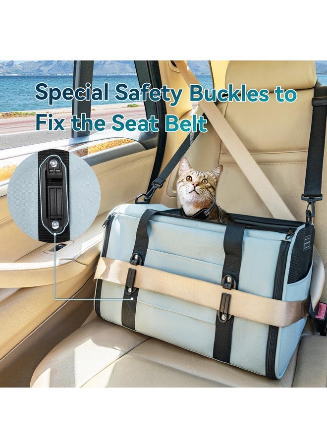 Petsfit Petsfit Airline Approved Soft-Sided Pet Carrier for Cats & Dogs 18"x11"x11" - Lightweight Collapsible Cat Carrier with Patented Car Buckle, Adjustable Strap - 10 lbs Capacity (Cyan Blue)  - Image 3