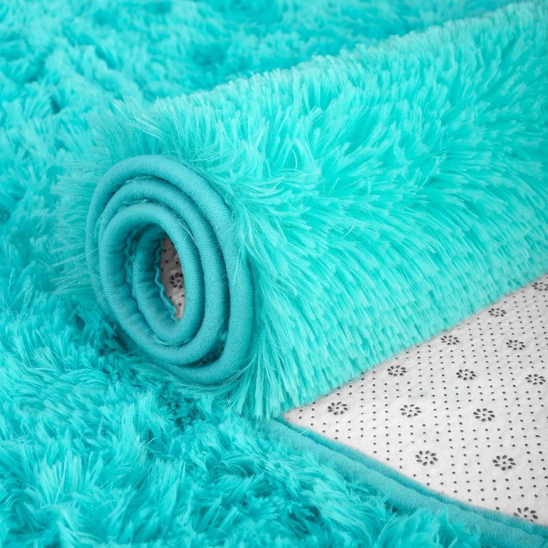 ISEAU 4x6 Area Rug for Living Room, Teal Blue Rugs for Bedroom, Kitchen, Soft Shaggy Carpets, Fluffy and Machine Washable Mats, Under Bed, On Nursery Floors Mat, Boys, Girls Room Carpet Decor - Image 5