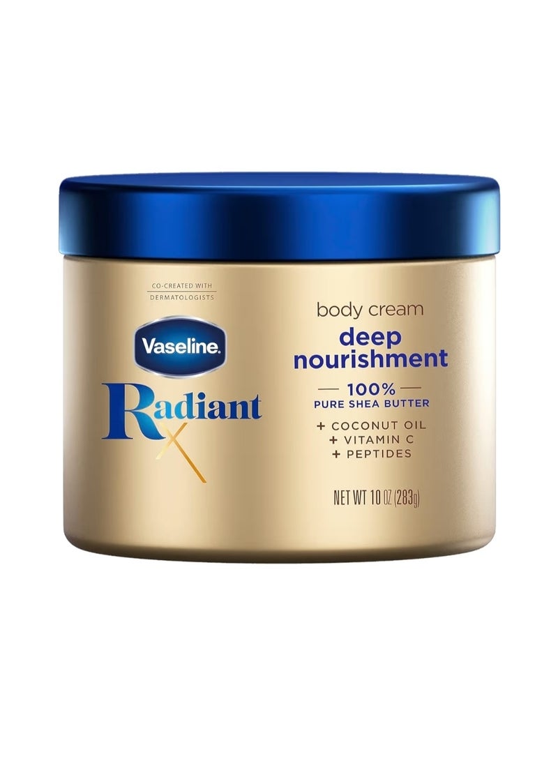 Vaseline Radiant X Deep Nourishment Body Cream with 100% Pure Shea Butter, Coconut Oil, Vitamin C & Peptides 10 oz