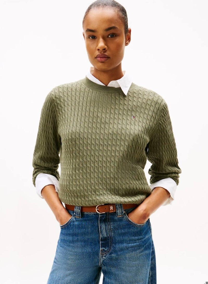 TOMMY HILFIGER Fine Cable Knit Crew Neck Jumper - Image 1