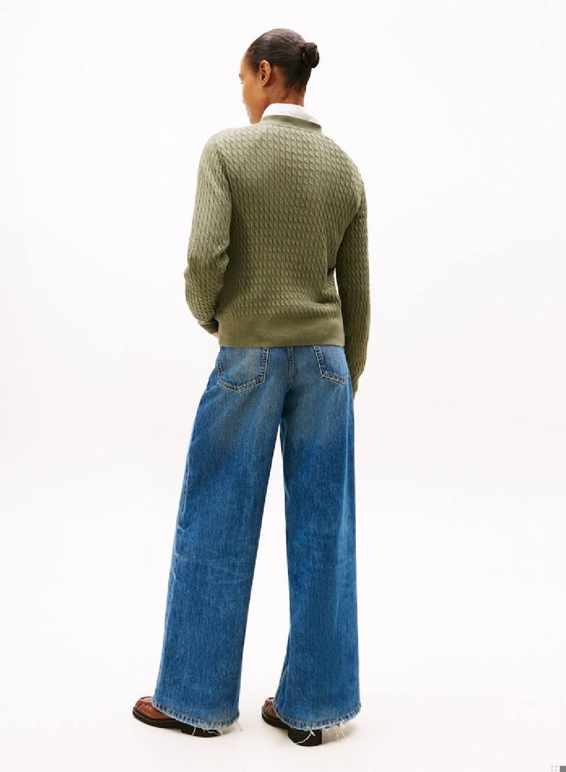 TOMMY HILFIGER Fine Cable Knit Crew Neck Jumper - Image 2