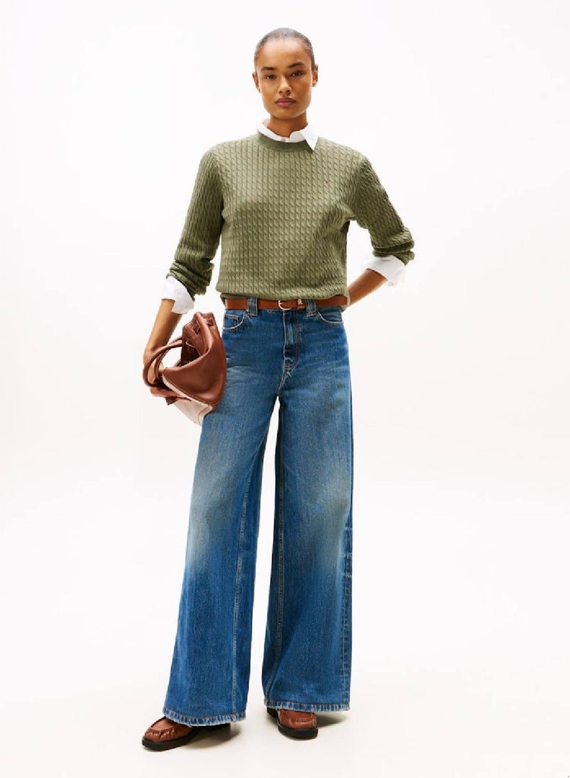 TOMMY HILFIGER Fine Cable Knit Crew Neck Jumper - Image 3