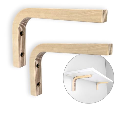 EvenWood 2Piece Set of Wooden Shelf Brackets L Shelf Holders Floating Shelf Brackets 6 inch Wood Shelf Supports Solid Wood Wall Mount Corner Brace Smooth Surface Includes Mounting Screws - Image 1
