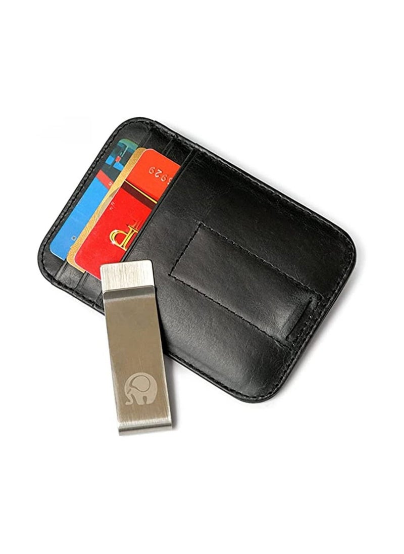 SYOSI - Minimalist Wallet, Slim Leather Wallet for Men Women, Credit Card Holder Wallet, RFID Blocking Front Pocket Wallet Gift for Husband Dad Wife Boyfriend Slim Money Clip Wallet (Black) - Image 1