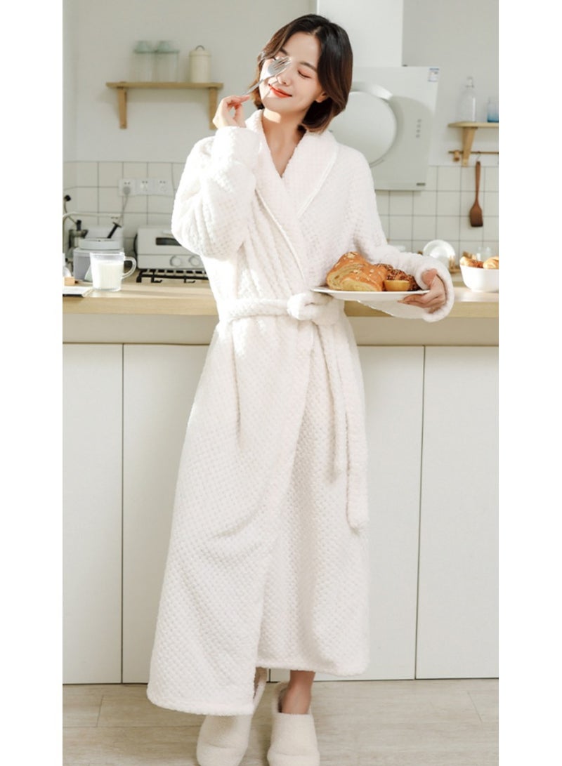 إسكدنيا جنس واحد الشتاء طويل سميكة اللباس الليلي المرجان الصوف رداء حمام بيجاما أبيض - Image 1