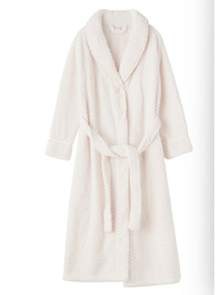 إسكدنيا جنس واحد الشتاء طويل سميكة اللباس الليلي المرجان الصوف رداء حمام بيجاما أبيض - Image 3