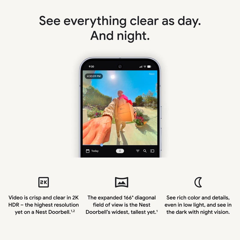 Google Nest Doorbell (Wired, 3rd Gen) - 2K Video and Gemini, Live View, Night Vision, 2-Way Audio - Works with Google Home - 2025 Model - Hazel - Image 5