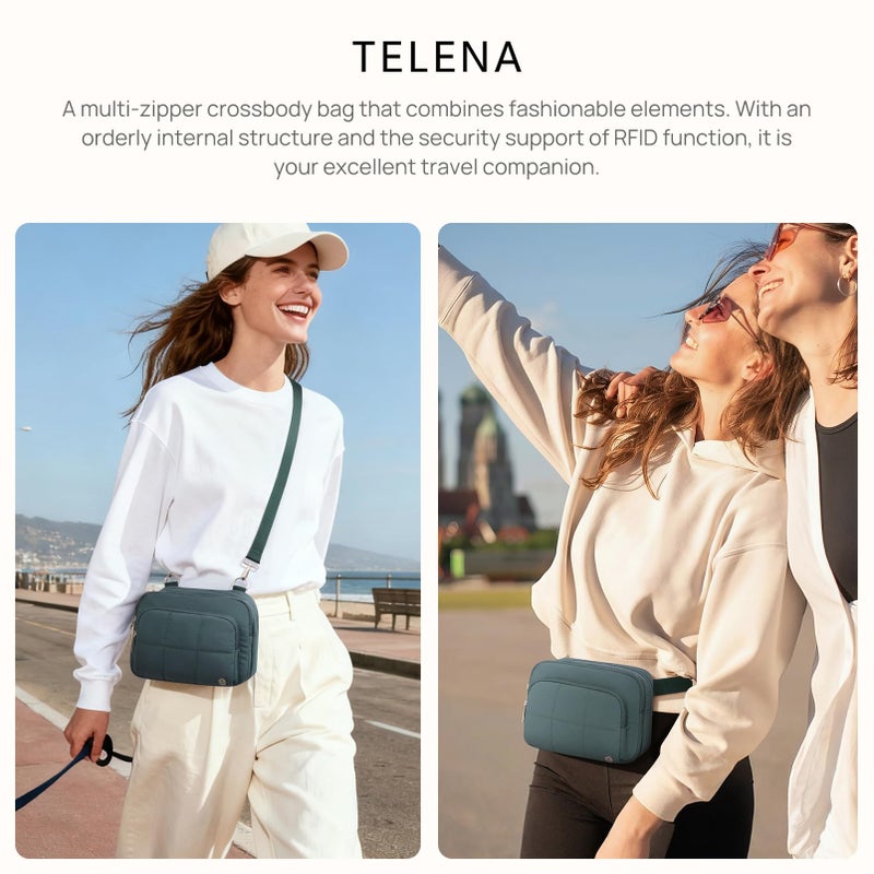 Telena 3-Zip Crossbody Bags for Women Anti Theft Cross Body Bag for Woman Travel Everyday Use Green - Image 2