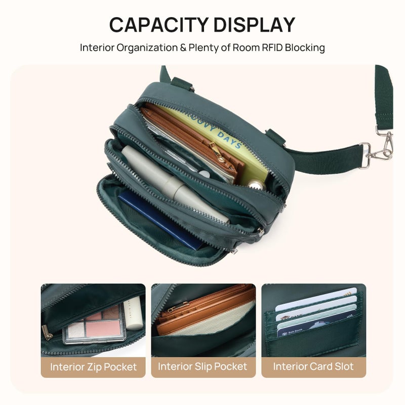Telena 3-Zip Crossbody Bags for Women Anti Theft Cross Body Bag for Woman Travel Everyday Use Green - Image 3