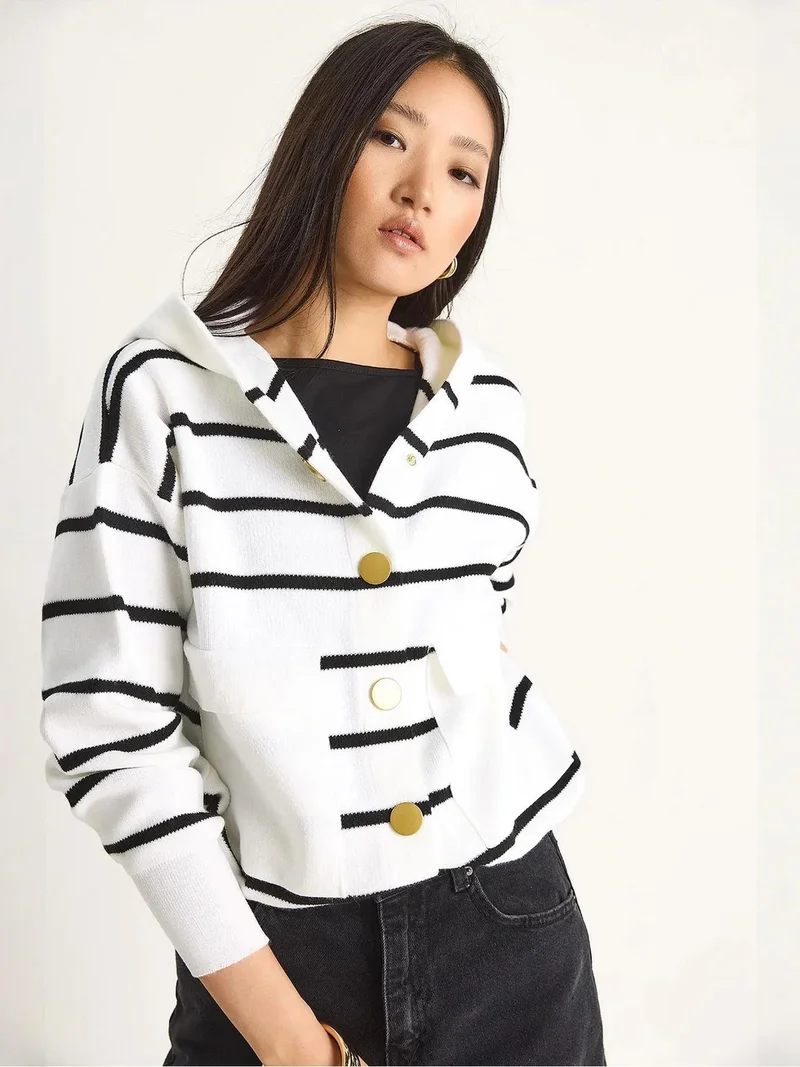 Bianco Lucci Multicolor LUCCI Hooded Striped Cardigan for Women | Best Price UAE