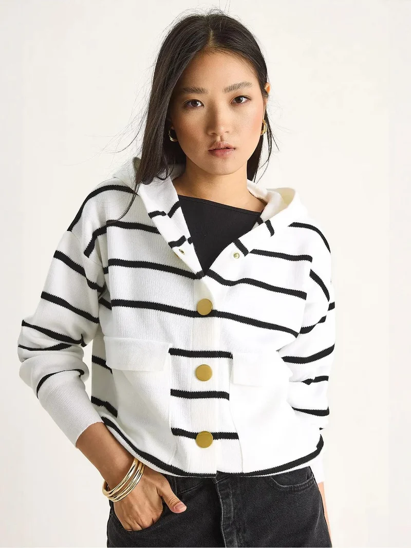 Bianco Lucci Multicolor LUCCI Hooded Striped Cardigan for Women | Best Price UAE