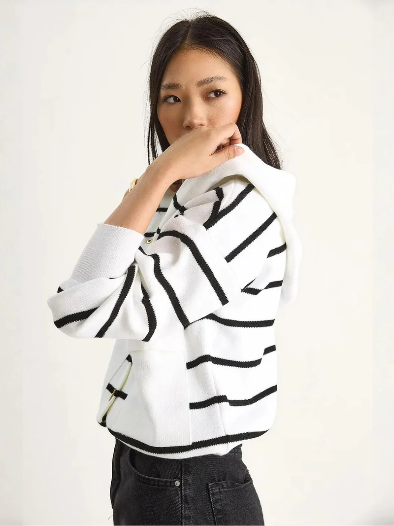 Bianco Lucci Multicolor LUCCI Hooded Striped Cardigan for Women | Best Price UAE