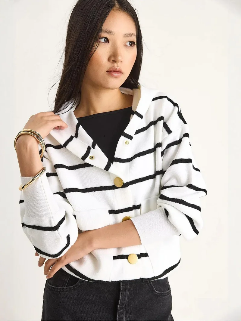Bianco Lucci Multicolor LUCCI Hooded Striped Cardigan for Women | Best Price UAE