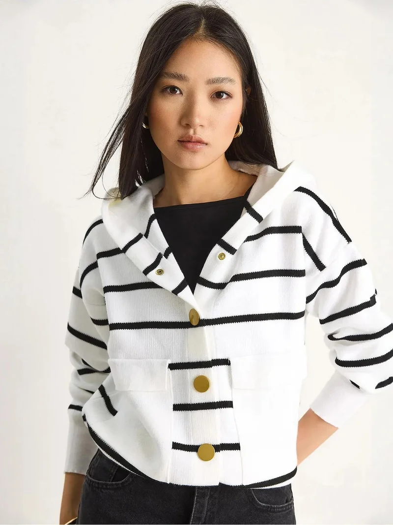 Bianco Lucci Multicolor LUCCI Hooded Striped Cardigan for Women | Best Price UAE