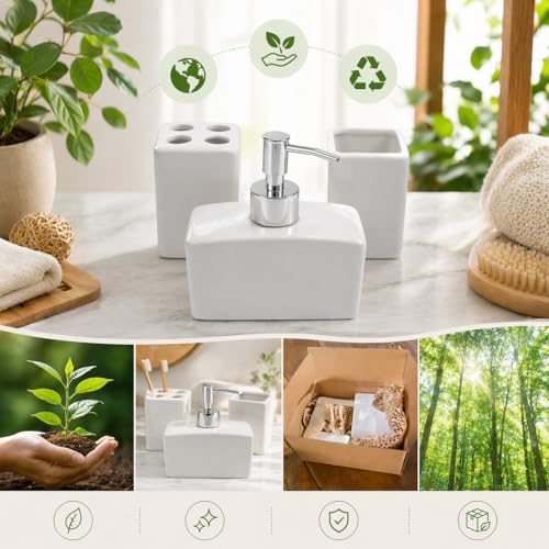 Whizzo® 3 Pieces Solid Square Ceramic White Bathroom Accessory Set with Soap Dispenser, Tumbler, Toothbrush Holder and Soap Dish for Home, Bathroom - The Best Gifting Choice (WZ-BS-512-White-3Pcs) - Image 3