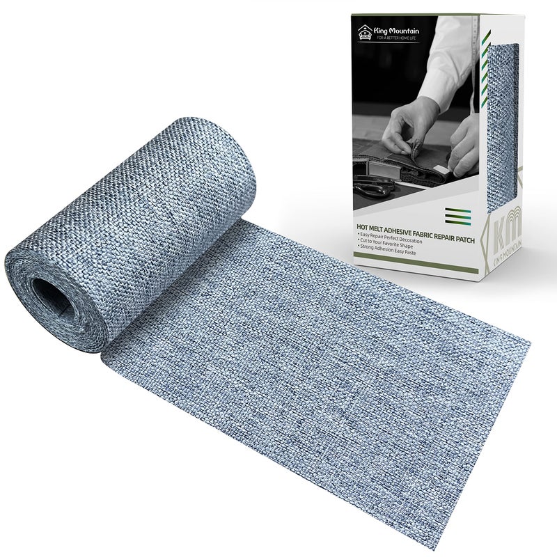 King Mountain Premium Linen Fabric Ironon Repair Patch InsideOutside 3x60 With Backing Glue Decorative Kit Blue Grey